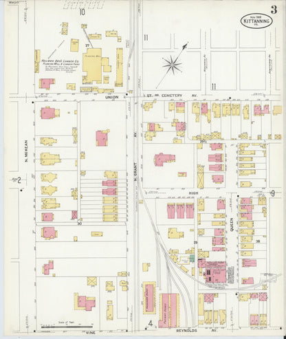 Sanborn Fire Insurance Map from Kittanning, Armstrong County, Pennsylvania (1909), Sheet #0003 - Complete Map Set gallery image, historic Sanborn map, vintage wall art, Pennsylvania Pennsylvania