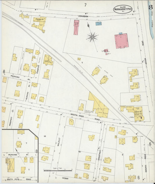 Sanborn Fire Insurance Map from Narragansett Pier, Washington County, Rhode Island (1903), Sheet #0008 - Historic Sanborn Fire Insurance Map Print, vintage old map wall art, antique decor, genealogy gift, Rhode Island Rhode Island map