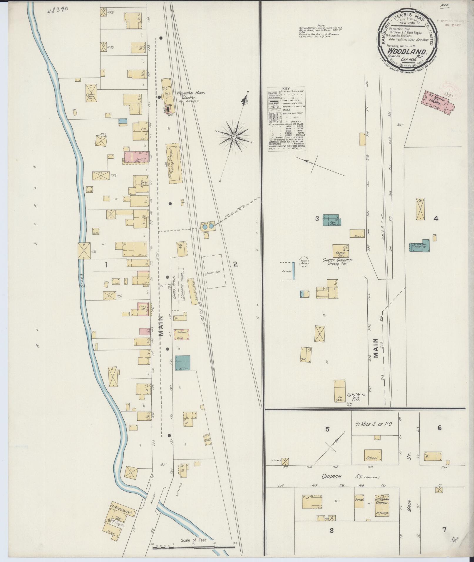 Sanborn Fire Insurance Map from Woodland, Dodge County, Wisconsin (1894), Sheet #0001 - Historic Sanborn Fire Insurance Map Print, vintage old map wall art, antique decor, genealogy gift, Wisconsin Wisconsin map