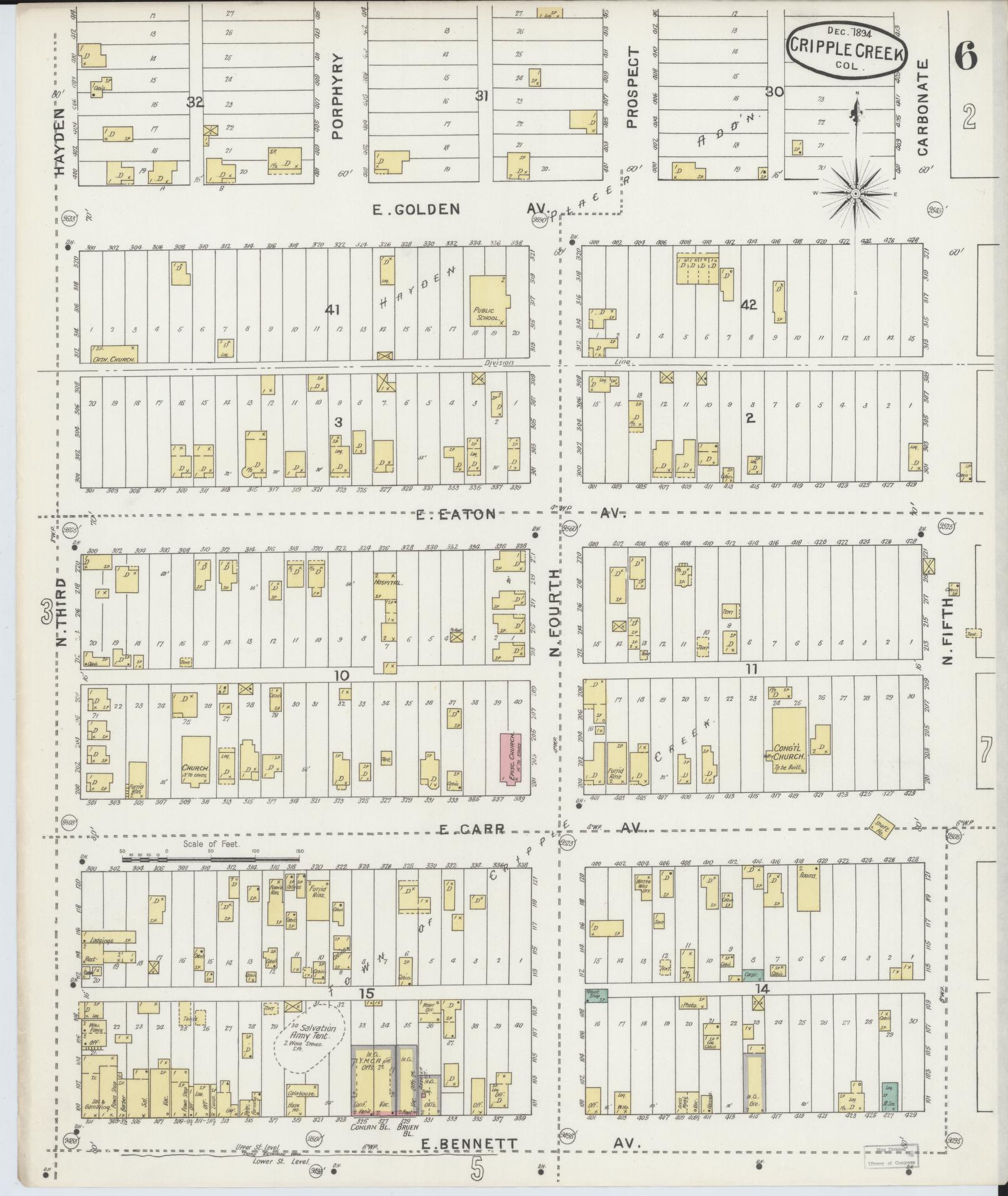 Sanborn Fire Insurance Map from Cripple Creek, Teller County, Colorado (1894), Sheet #0006 - Historic Sanborn Fire Insurance Map Print, vintage old map wall art, antique decor, genealogy gift, Colorado Colorado map