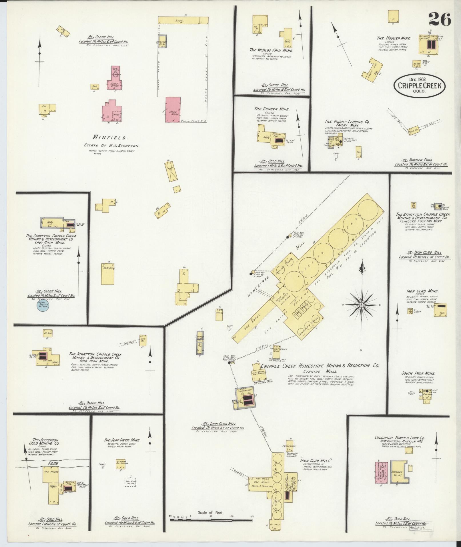 Sanborn Fire Insurance Map from Cripple Creek, Teller County, Colorado (1908), Sheet #0026 - Complete Map Set gallery image, historic Sanborn map, vintage wall art, Colorado Colorado