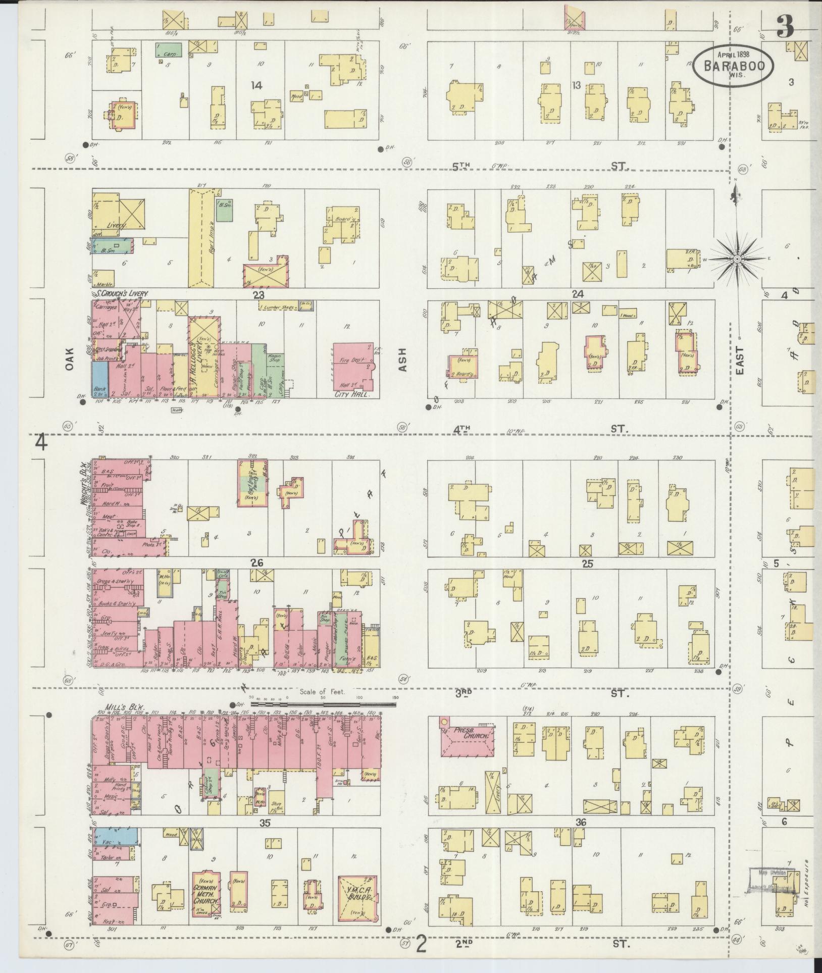 Sanborn Fire Insurance Map from Baraboo, Sauk County, Wisconsin (1898), Sheet #0003 - Historic Sanborn Fire Insurance Map Print, vintage old map wall art, antique decor, genealogy gift, Wisconsin Wisconsin map
