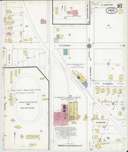 Sanborn Fire Insurance Map from Paris, Edgar County, Illinois (1916), Sheet #0016 - Historic Sanborn Fire Insurance Map Print, vintage old map wall art, antique decor, genealogy gift, Illinois Illinois map