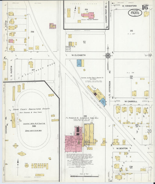 Sanborn Fire Insurance Map from Paris, Edgar County, Illinois (1916), Sheet #0016 - Historic Sanborn Fire Insurance Map Print, vintage old map wall art, antique decor, genealogy gift, Illinois Illinois map