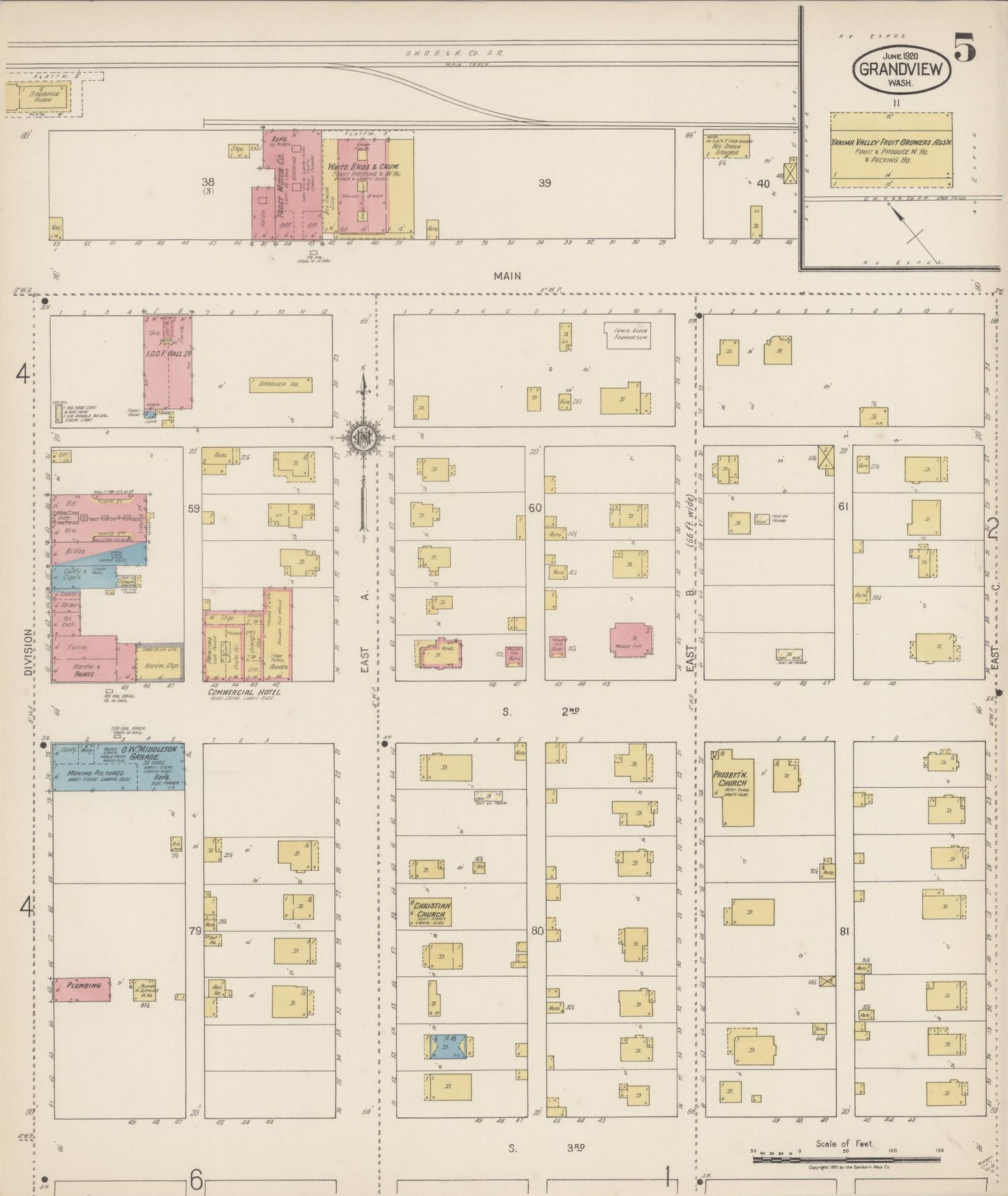 Sanborn Fire Insurance Map from Grandview, Yakima County, Washington (1920), Sheet #0005 - Complete Map Set gallery image, historic Sanborn map, vintage wall art, Washington Washington