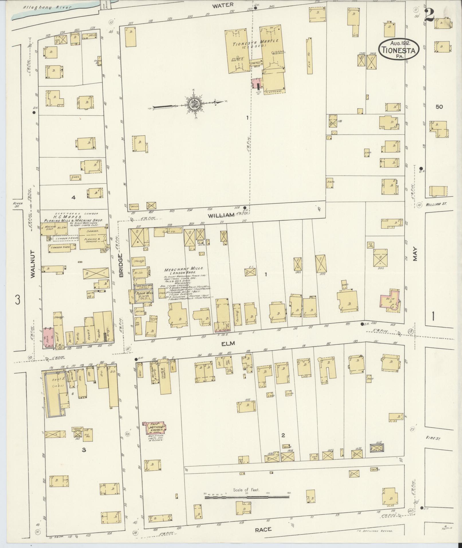Sanborn Fire Insurance Map from Tionesta, Forest County, Pennsylvania (1912), Sheet #0002 - Historic Sanborn Fire Insurance Map Print, vintage old map wall art, antique decor, genealogy gift, Pennsylvania Pennsylvania map