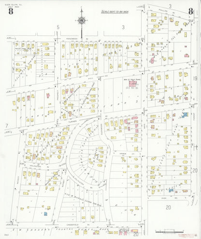 Sanborn Fire Insurance Map from Glen Ellyn, Du Page County, Illinois (1940), Sheet #0008 - Historic Sanborn Fire Insurance Map Print, vintage old map wall art, antique decor, genealogy gift, Illinois Illinois map