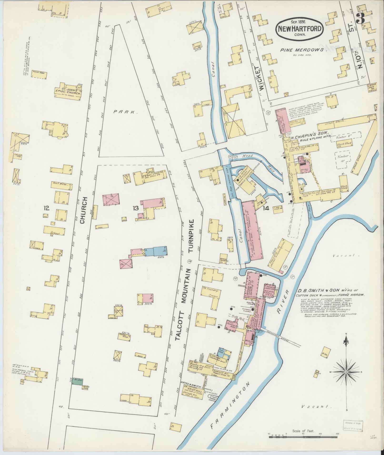 Sanborn Fire Insurance Map from New Hartford, Litchfield County, Connecticut (1892), Sheet #0003 - Complete Map Set gallery image, historic Sanborn map, vintage wall art, Connecticut Connecticut