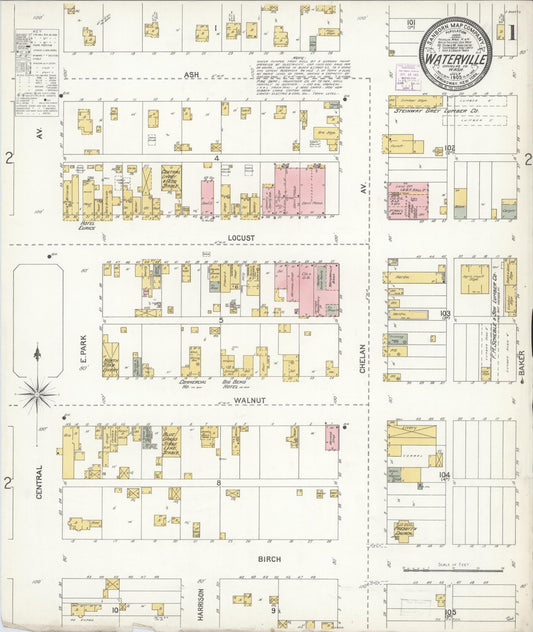 Sanborn Fire Insurance Map from Waterville, Douglas County, Washington (1905), Sheet #0001 - Historic Sanborn Fire Insurance Map Print, vintage old map wall art, antique decor, genealogy gift, Washington Washington map