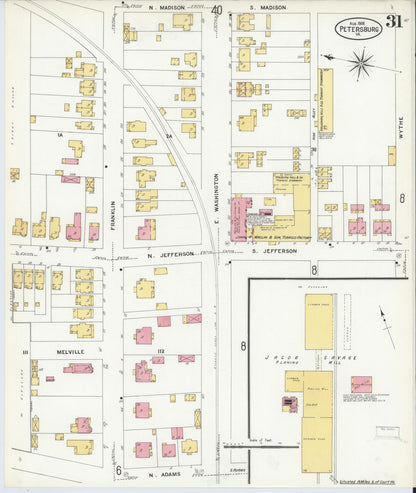 Sanborn Fire Insurance Map from Petersburg, Independent Cities, Virginia (1908), Sheet #0031 - Complete Map Set gallery image, historic Sanborn map, vintage wall art, Virginia Virginia