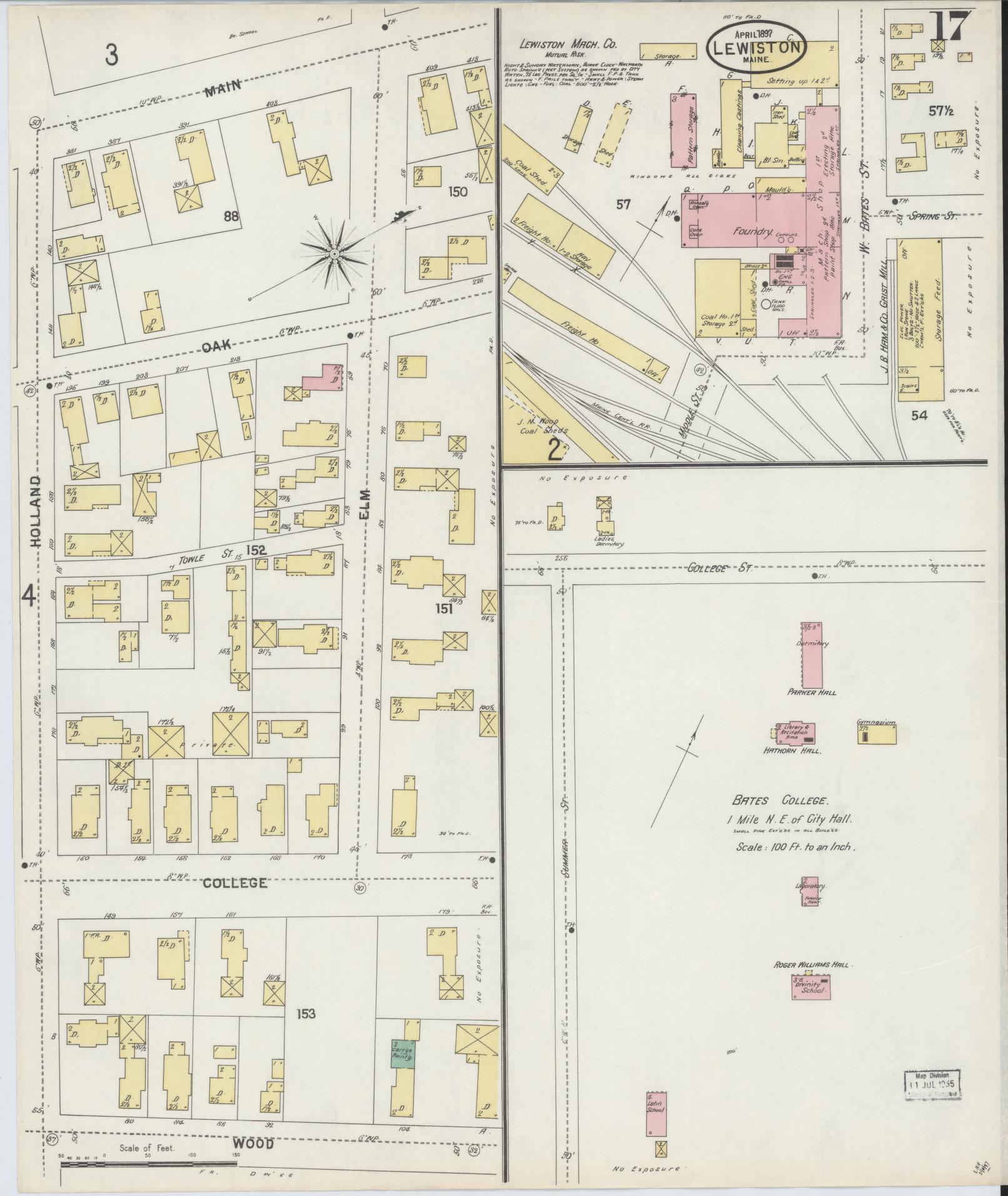 Sanborn Fire Insurance Map from Lewiston, Androscoggin County, Maine (1897), Sheet #0017 - Complete Map Set gallery image, historic Sanborn map, vintage wall art, Maine Maine