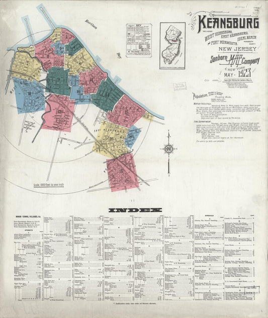 Sanborn Fire Insurance Map from Keansburg, Monmouth County, New Jersey (1923), Sheet #0001 - Complete Map Set gallery image, historic Sanborn map, vintage wall art, New Jersey New Jersey