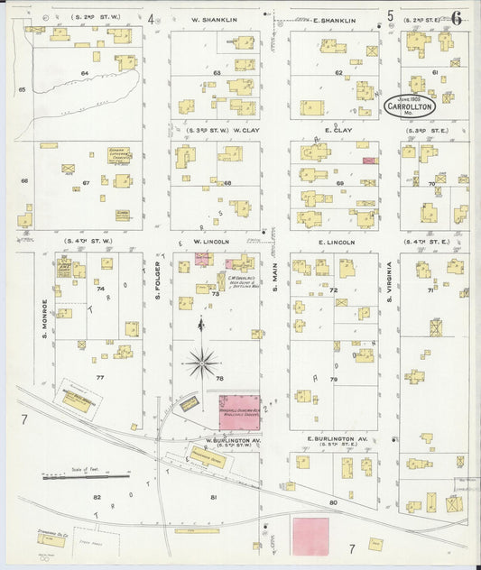 Sanborn Fire Insurance Map from Carrollton, Carroll County, Missouri (1909), Sheet #0006 - Historic Sanborn Fire Insurance Map Print, vintage old map wall art, antique decor, genealogy gift, Missouri Missouri map