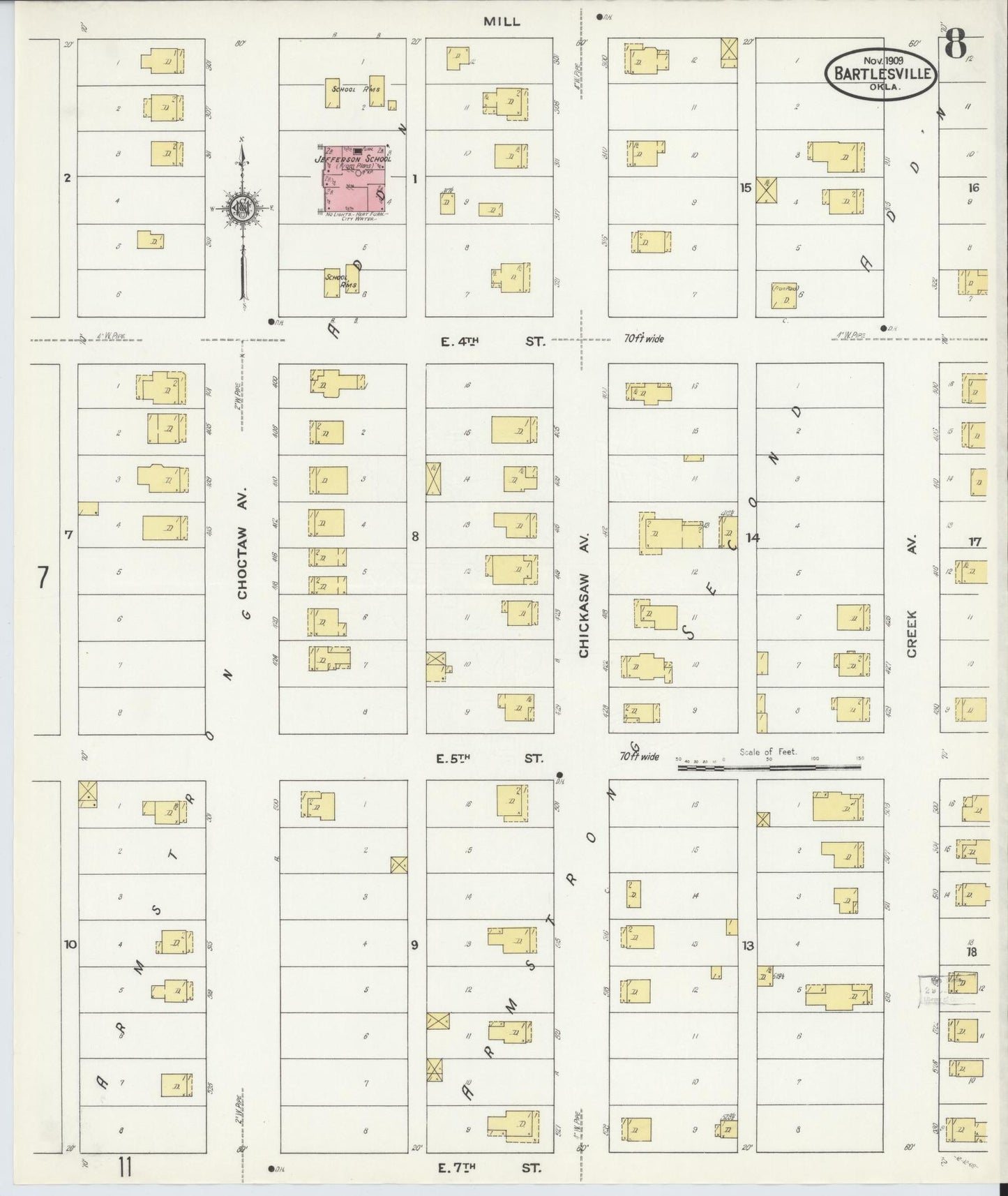 Sanborn Fire Insurance Map from Bartlesville, Washington County, Oklahoma (1909), Sheet #0008 - Historic Sanborn Fire Insurance Map Print, vintage old map wall art, antique decor, genealogy gift, Oklahoma Oklahoma map