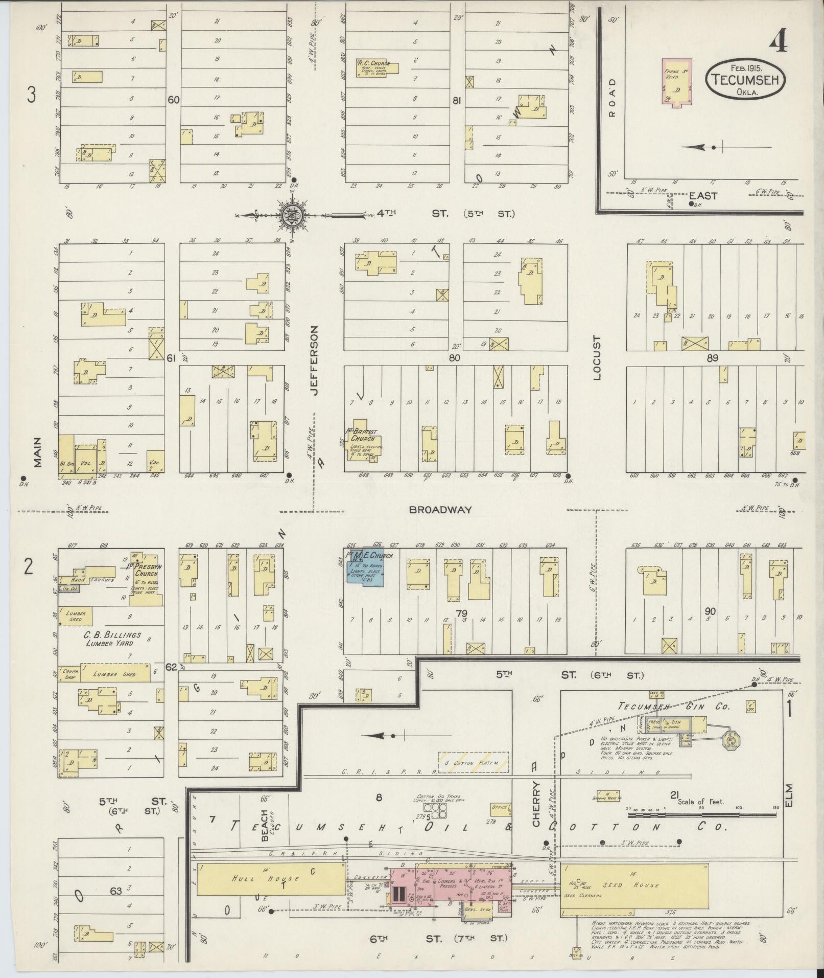 Sanborn Fire Insurance Map from Tecumseh, Pottawatomie County, Oklahoma (1915), Sheet #0004 - Historic Sanborn Fire Insurance Map Print, vintage old map wall art, antique decor, genealogy gift, Oklahoma Oklahoma map