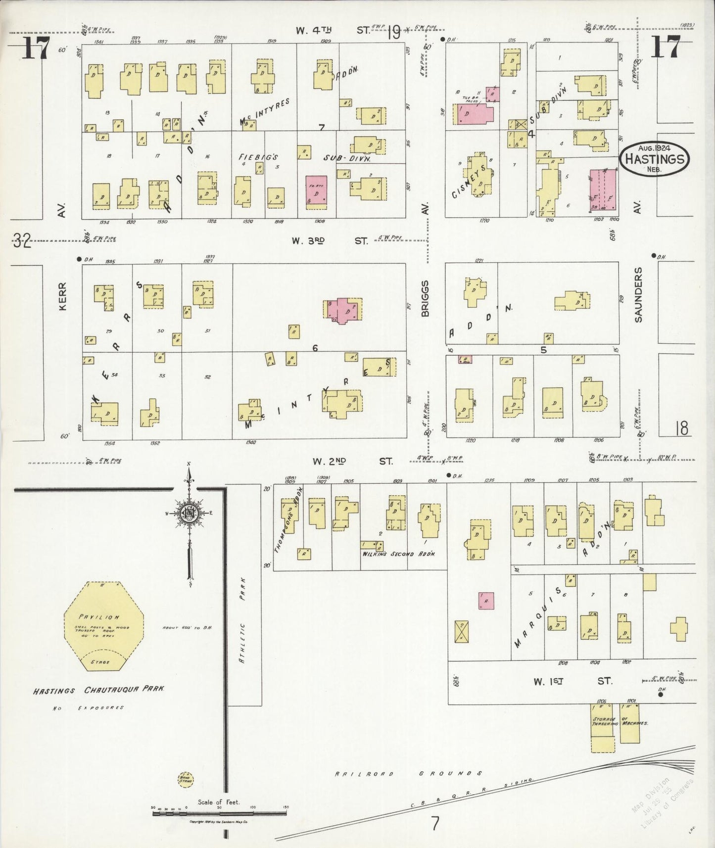 Sanborn Fire Insurance Map from Hastings, Adams County, Nebraska (1924), Sheet #0017 - Historic Sanborn Fire Insurance Map Print, vintage old map wall art, antique decor, genealogy gift, Nebraska Nebraska map