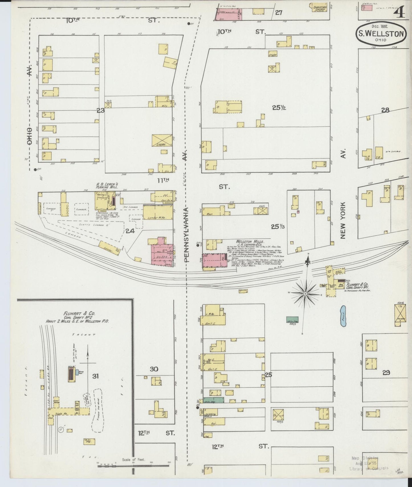 Sanborn Fire Insurance Map from Wellston, Jackson County, Ohio (1892), Sheet #0004 - Historic Sanborn Fire Insurance Map Print, vintage old map wall art, antique decor, genealogy gift, Ohio Ohio map