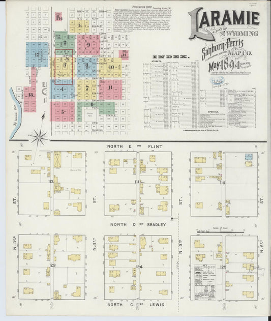 Sanborn Fire Insurance Map from Laramie, Albany County, Wyoming (1894), Sheet #0001 - Historic Sanborn Fire Insurance Map Print, vintage old map wall art, antique decor, genealogy gift, Wyoming Wyoming map