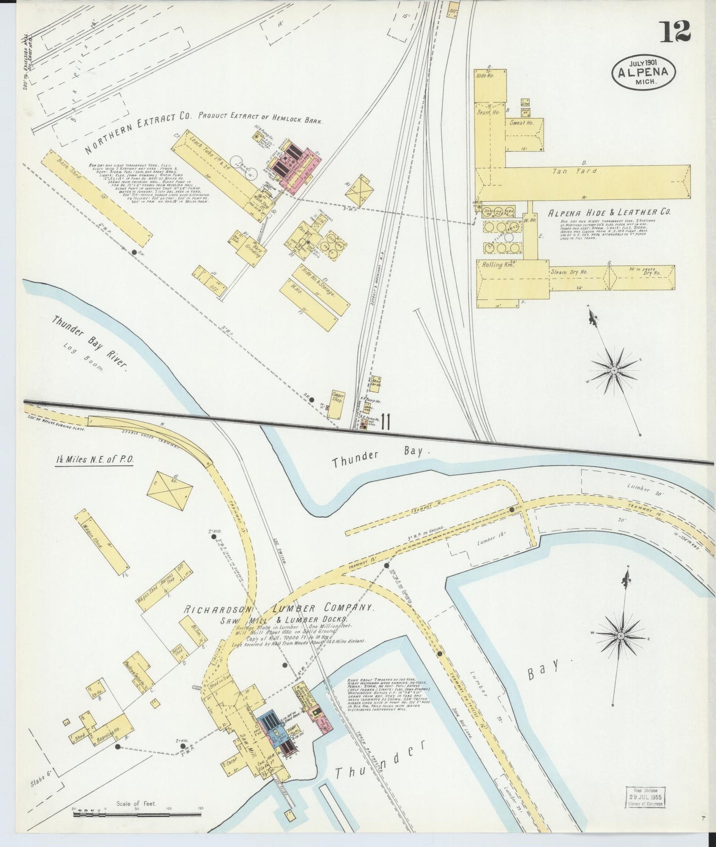 Sanborn Fire Insurance Map from Alpena, Alpena County, Michigan (1901), Sheet #0012 - Historic Sanborn Fire Insurance Map Print, vintage old map wall art, antique decor, genealogy gift, Michigan Michigan map