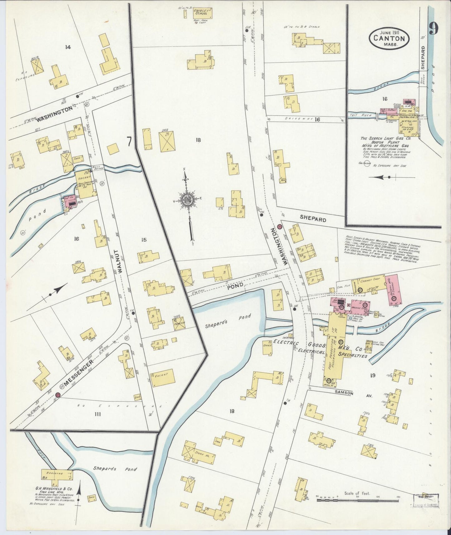 Sanborn Fire Insurance Map from Canton, Norfolk County, Massachusetts (1911), Sheet #0009 - Complete Map Set gallery image, historic Sanborn map, vintage wall art, Massachusetts Massachusetts