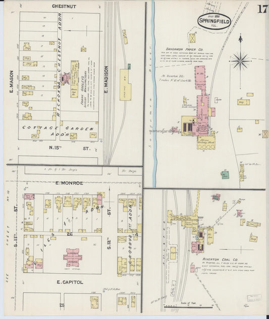 Sanborn Fire Insurance Map from Springfield, Sangamon County, Illinois (1890), Sheet #0017 - Historic Sanborn Fire Insurance Map Print, vintage old map wall art, antique decor, genealogy gift, Illinois Illinois map