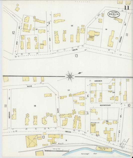 Sanborn Fire Insurance Map from Berlin, Coos County, New Hampshire (1905), Sheet #0011 - Historic Sanborn Fire Insurance Map Print, vintage old map wall art, antique decor, genealogy gift, New Hampshire New Hampshire map