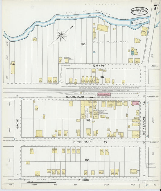 Sanborn Fire Insurance Map from Mount Vernon, Westchester County, New York (1892), Sheet #0007 - Historic Sanborn Fire Insurance Map Print, vintage old map wall art, antique decor, genealogy gift, New York New York map