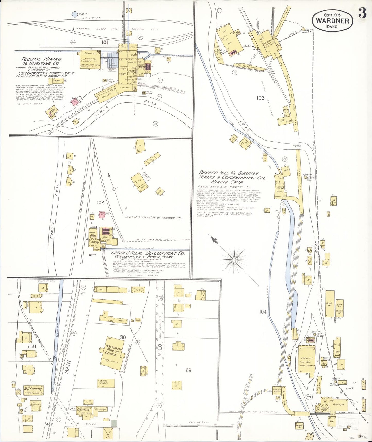 Sanborn Fire Insurance Map from Wardner, Shoshone County, Idaho (1905), Sheet #0003 - Historic Sanborn Fire Insurance Map Print, vintage old map wall art, antique decor, genealogy gift, Idaho Idaho map