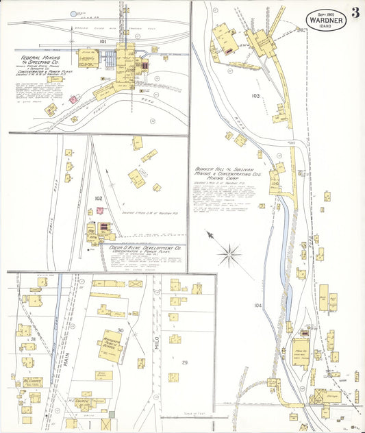 Sanborn Fire Insurance Map from Wardner, Shoshone County, Idaho (1905), Sheet #0003 - Historic Sanborn Fire Insurance Map Print, vintage old map wall art, antique decor, genealogy gift, Idaho Idaho map