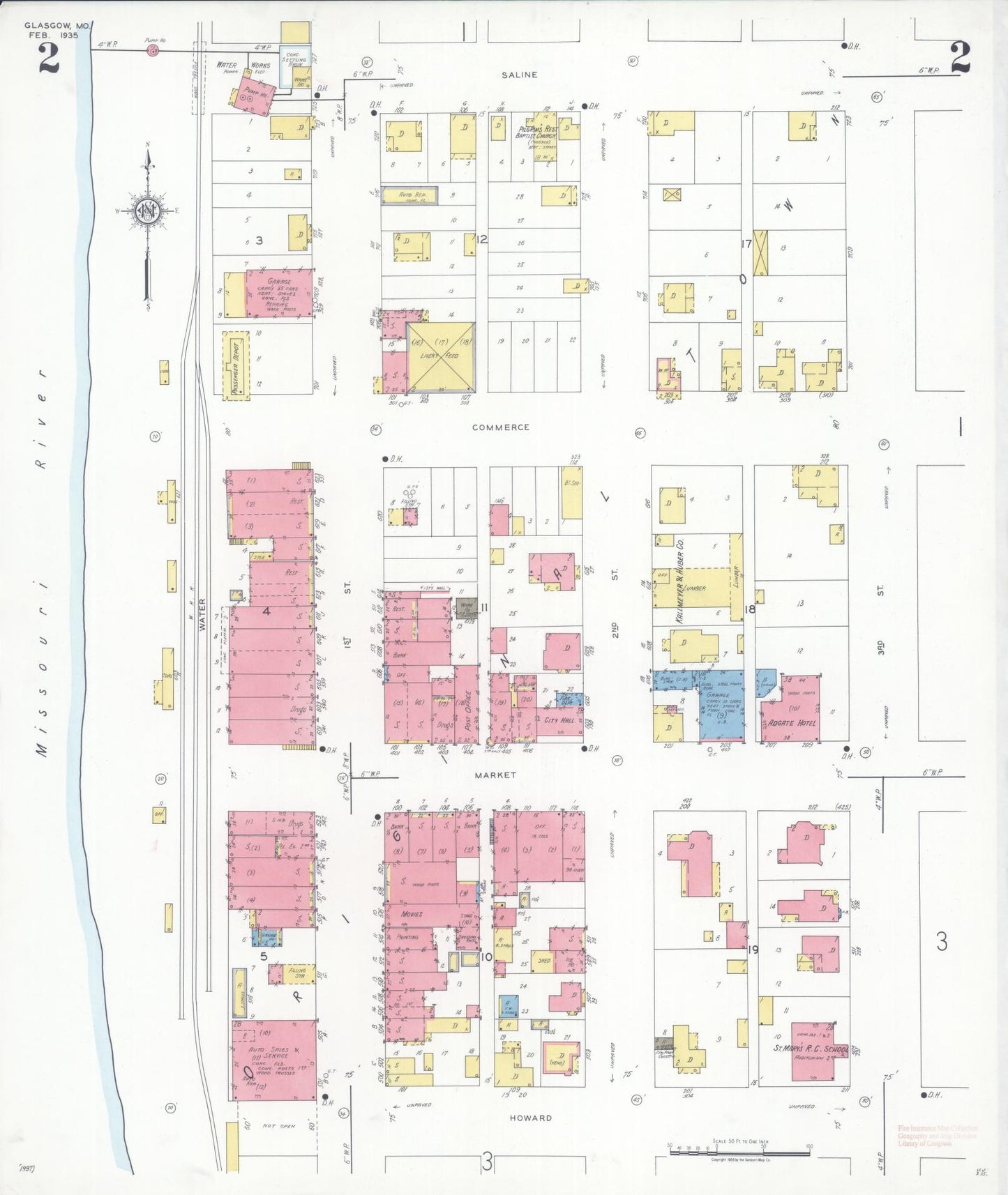 Sanborn Fire Insurance Map from Glasgow, Howard County, Missouri (1935), Sheet #0002 - Complete Map Set gallery image, historic Sanborn map, vintage wall art, Missouri Missouri