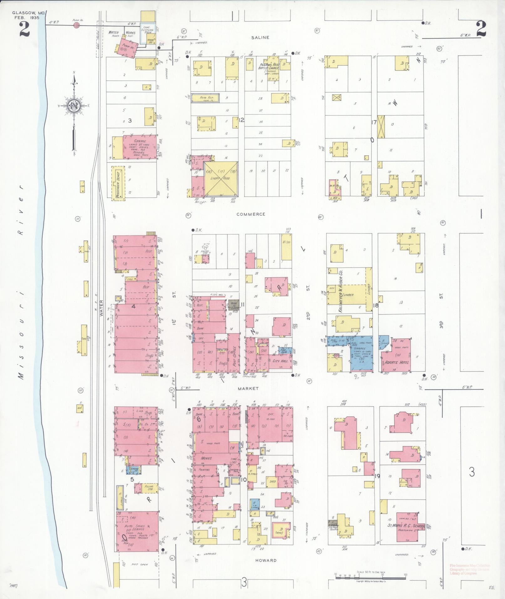 Sanborn Fire Insurance Map from Glasgow, Howard County, Missouri (1935), Sheet #0002 - Complete Map Set gallery image, historic Sanborn map, vintage wall art, Missouri Missouri