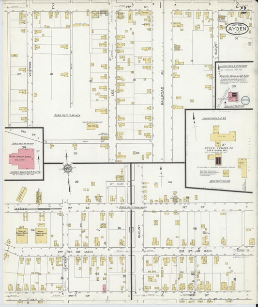 Sanborn Fire Insurance Map from Ayden, Pitt County, North Carolina (1916), Sheet #0002 - Historic Sanborn Fire Insurance Map Print, vintage old map wall art, antique decor, genealogy gift, North Carolina North Carolina map