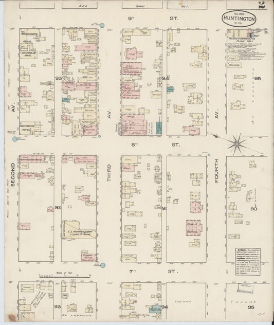 Sanborn Fire Insurance Map from Huntington, Cabell County, West Virginia (1884), Sheet #0002 - Historic Sanborn Fire Insurance Map Print, vintage old map wall art, antique decor, genealogy gift, West Virginia West Virginia map