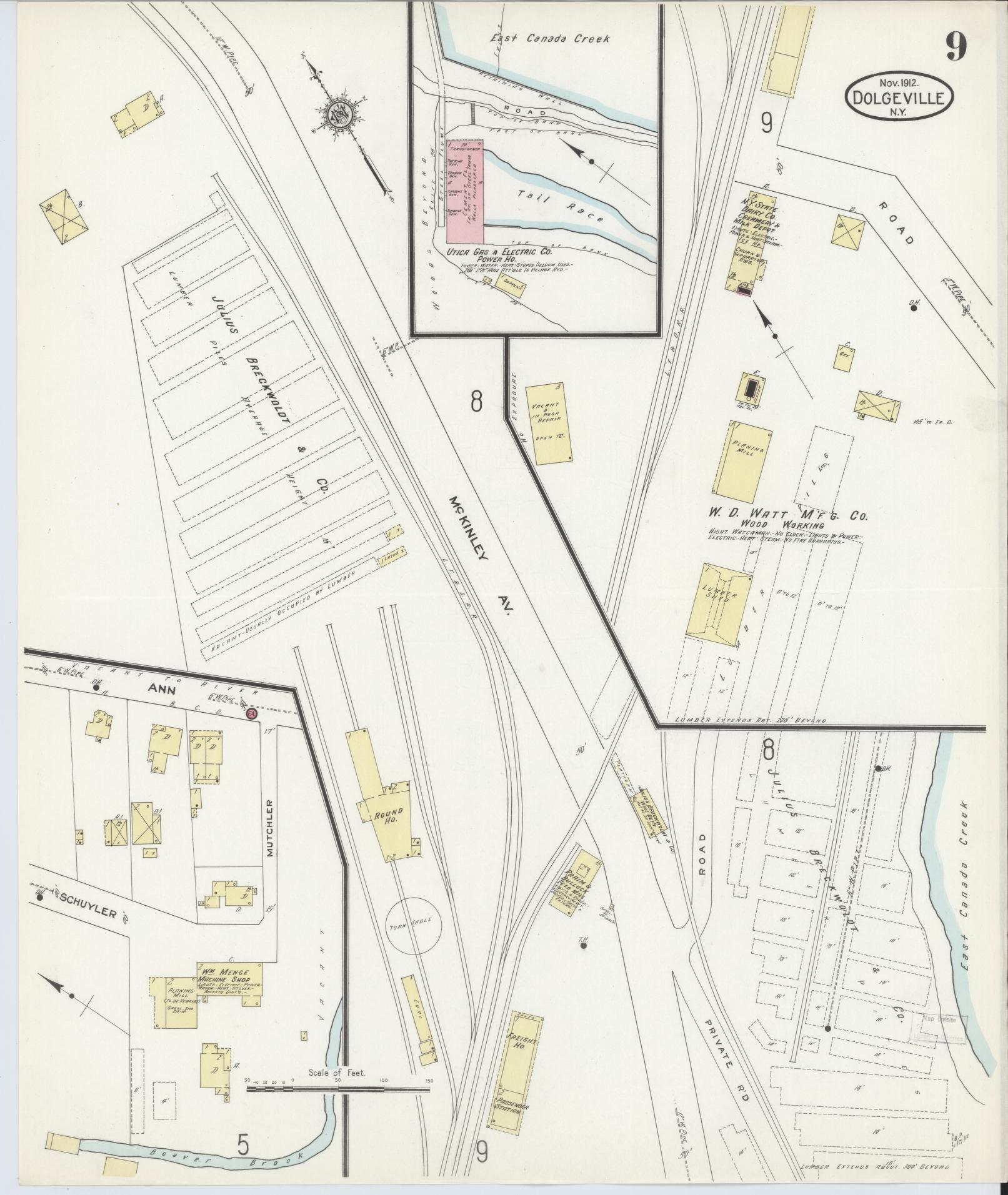 Sanborn Fire Insurance Map from Dolgeville, Hirkimer County, New York (1912), Sheet #0009 - Historic Sanborn Fire Insurance Map Print, vintage old map wall art, antique decor, genealogy gift, New York New York map