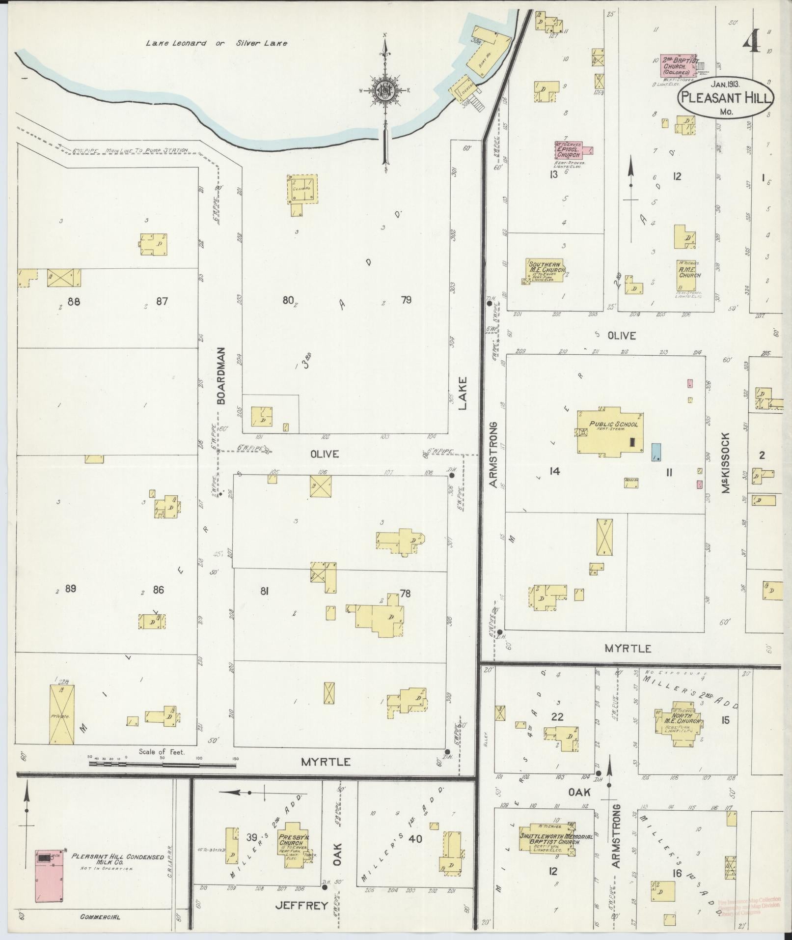 Sanborn Fire Insurance Map from Pleasant Hill, Cass County, Missouri (1913), Sheet #0004 - Historic Sanborn Fire Insurance Map Print, vintage old map wall art, antique decor, genealogy gift, Missouri Missouri map