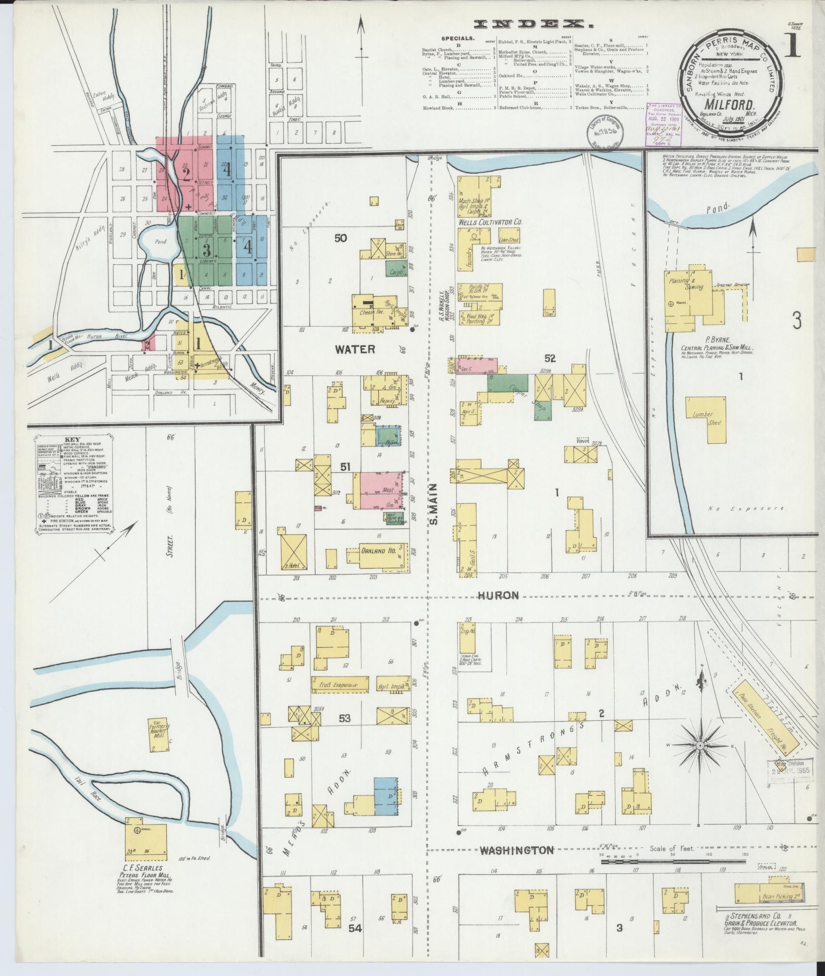 Sanborn Fire Insurance Map from Milford, Oakland County, Michigan (1901), Sheet #0001 - Complete Map Set gallery image, historic Sanborn map, vintage wall art, Michigan Michigan