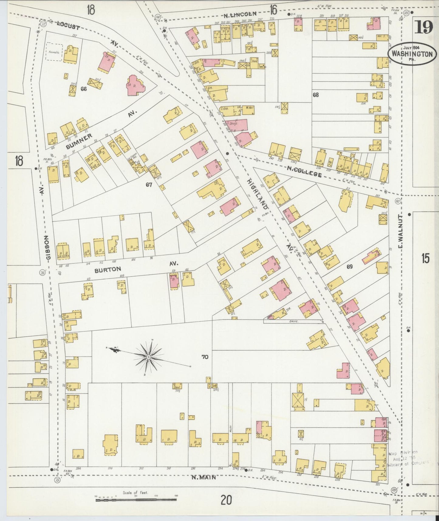 Sanborn Fire Insurance Map from Washington, Washington County, Pennsylvania (1904), Sheet #0019 - Historic Sanborn Fire Insurance Map Print, vintage old map wall art, antique decor, genealogy gift, Pennsylvania Pennsylvania map