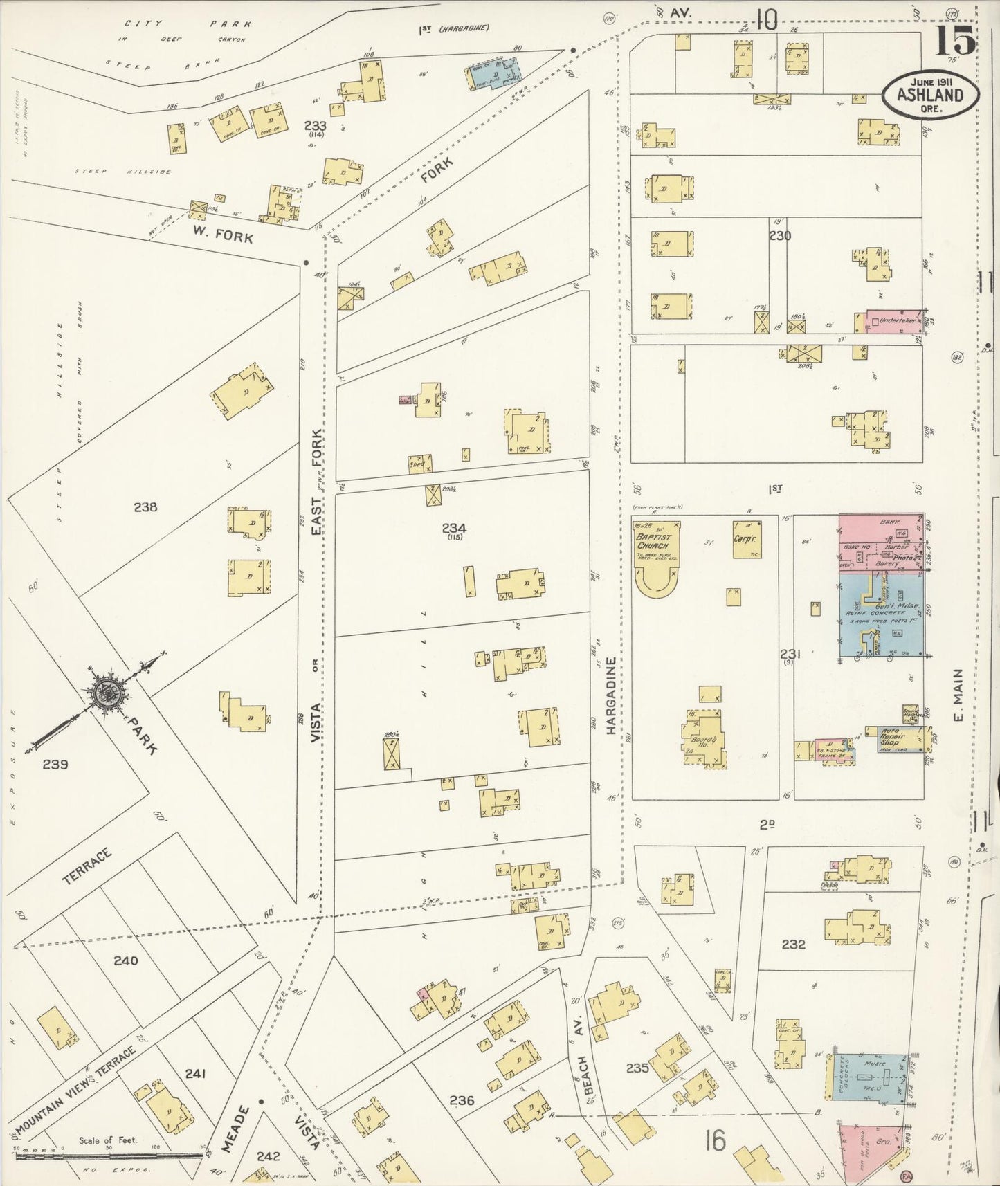 Sanborn Fire Insurance Map from Ashland, Jackson County, Oregon (1911), Sheet #0015 - Historic Sanborn Fire Insurance Map Print, vintage old map wall art, antique decor, genealogy gift, Oregon Oregon map