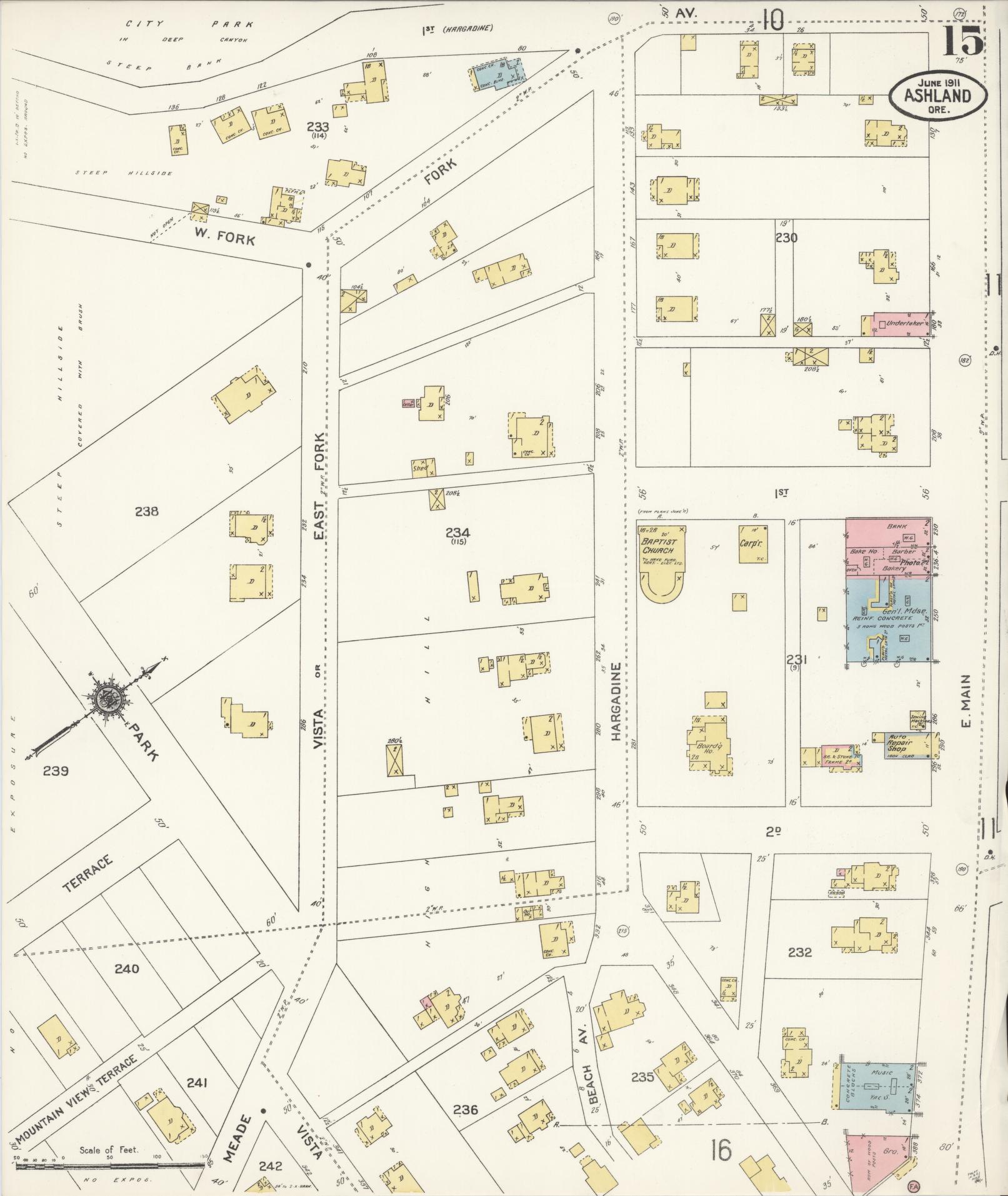 Sanborn Fire Insurance Map from Ashland, Jackson County, Oregon (1911), Sheet #0015 - Historic Sanborn Fire Insurance Map Print, vintage old map wall art, antique decor, genealogy gift, Oregon Oregon map