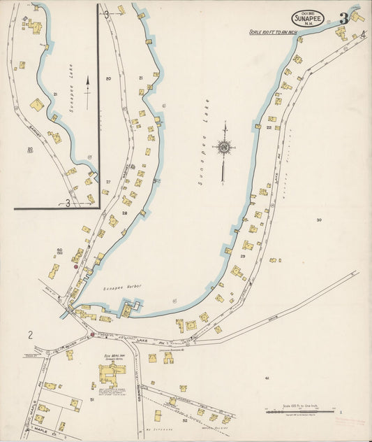 Sanborn Fire Insurance Map from Sunapee, Sullivan County, New Hampshire (1921), Sheet #0003 - Historic Sanborn Fire Insurance Map Print, vintage old map wall art, antique decor, genealogy gift, New Hampshire New Hampshire map