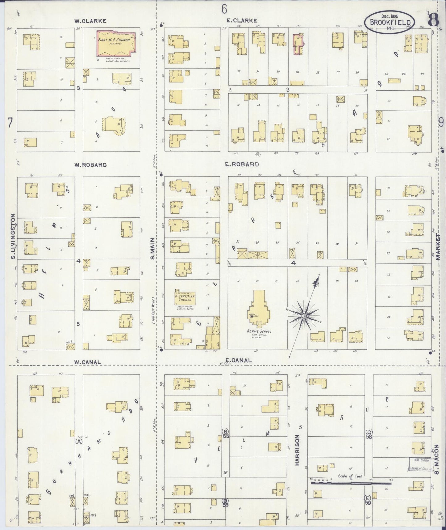 Sanborn Fire Insurance Map from Brookfield, Linn County, Missouri (1905), Sheet #0008 - Complete Map Set gallery image, historic Sanborn map, vintage wall art, Missouri Missouri