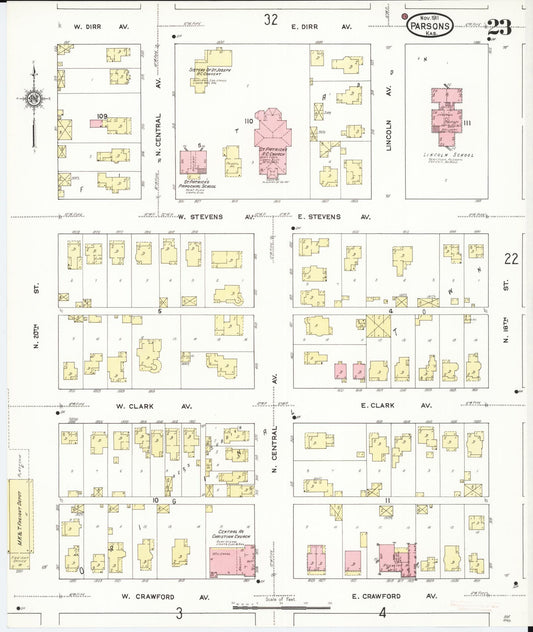 Sanborn Fire Insurance Map from Parsons, Labette County, Kansas (1911), Sheet #0023 - Historic Sanborn Fire Insurance Map Print, vintage old map wall art, antique decor, genealogy gift, Kansas Kansas map