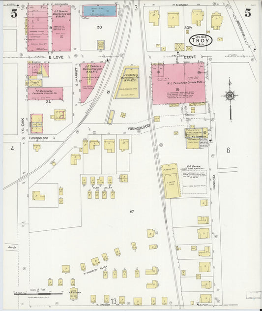 Sanborn Fire Insurance Map from Troy, Pike County, Alabama (1923), Sheet #0005 - Historic Sanborn Fire Insurance Map Print, vintage old map wall art, antique decor, genealogy gift, Alabama Alabama map