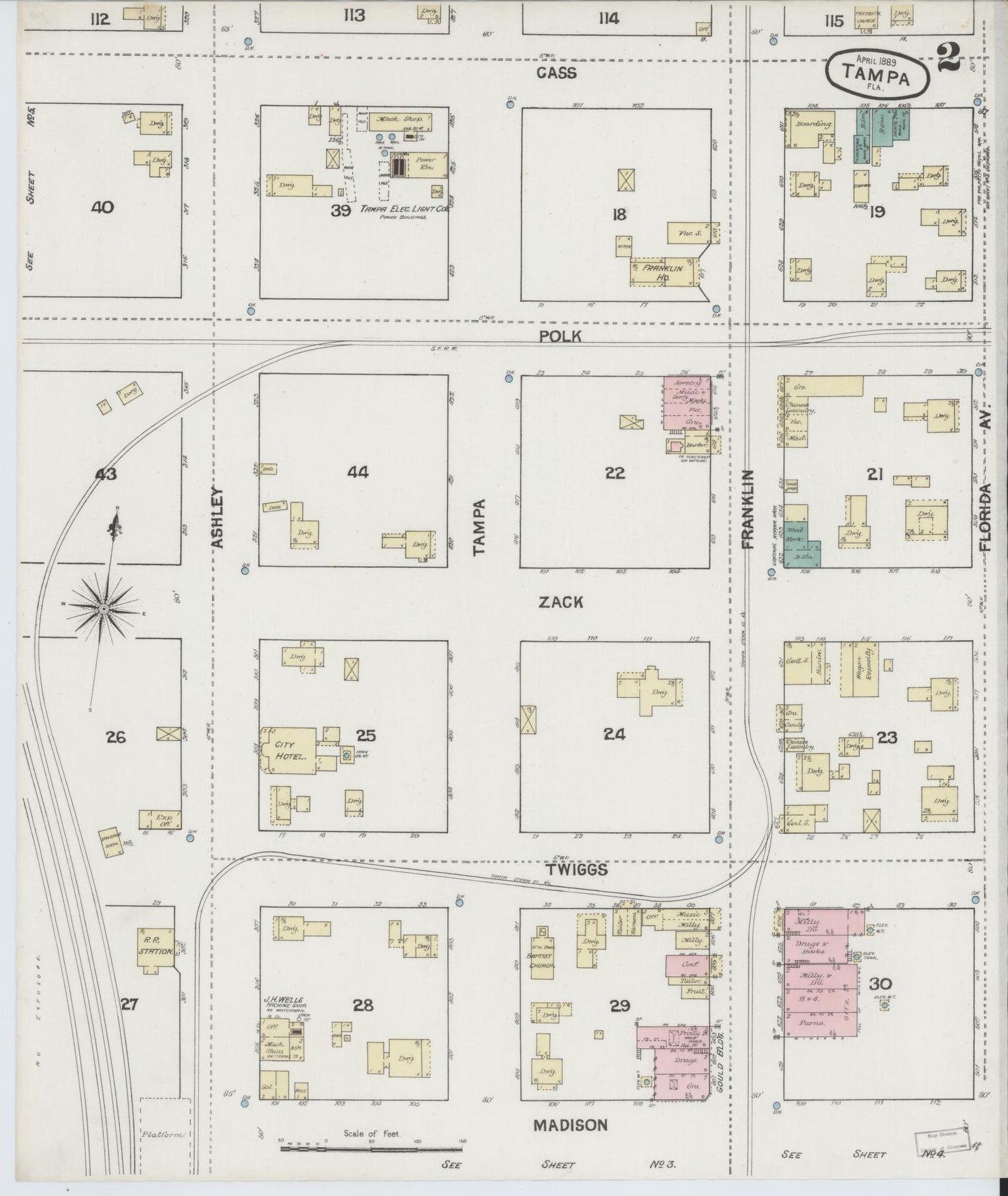 Sanborn Fire Insurance Map from Tampa, Hillsborough County, Florida (1889), Sheet #0002 - Complete Map Set gallery image, historic Sanborn map, vintage wall art, Florida Florida