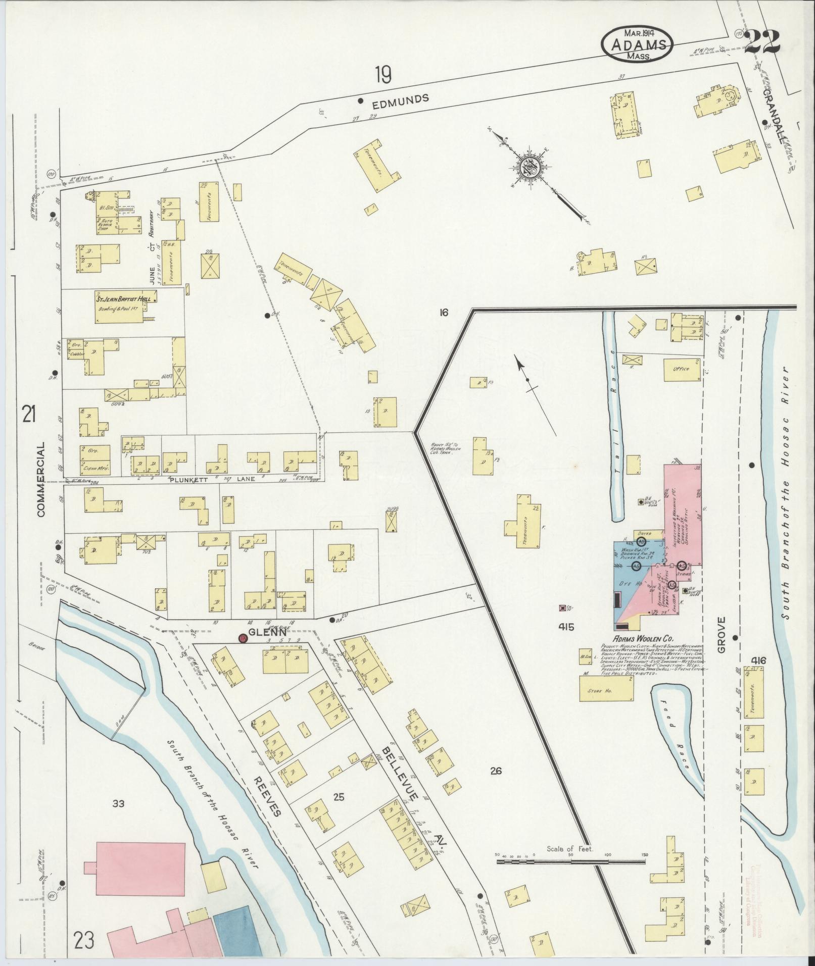 Sanborn Fire Insurance Map from Adams, Berkshire County, Massachusetts (1914), Sheet #0022 - Complete Map Set gallery image, historic Sanborn map, vintage wall art, Massachusetts Massachusetts