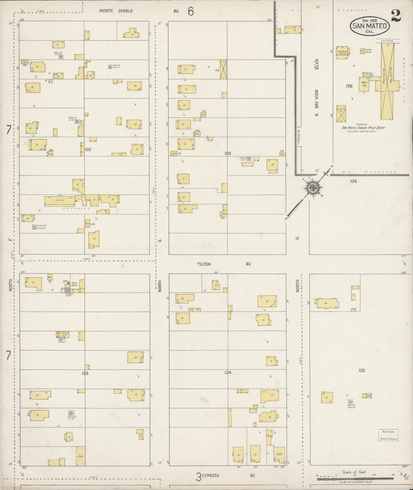 Sanborn Fire Insurance Map from San Mateo, San Mateo County, California (1920), Sheet #0002 - Complete Map Set gallery image, historic Sanborn map, vintage wall art, California California