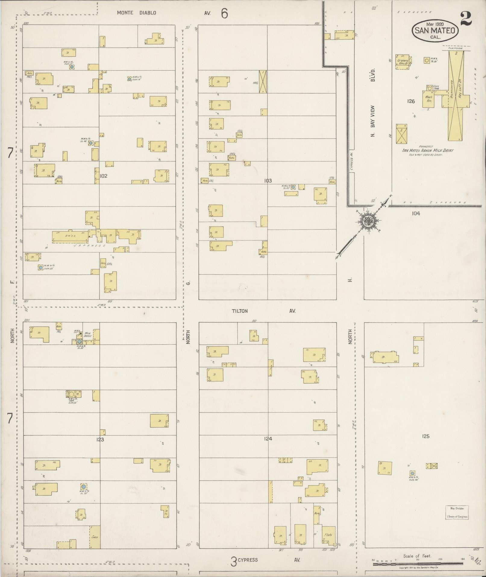 Sanborn Fire Insurance Map from San Mateo, San Mateo County, California (1920), Sheet #0002 - Complete Map Set gallery image, historic Sanborn map, vintage wall art, California California