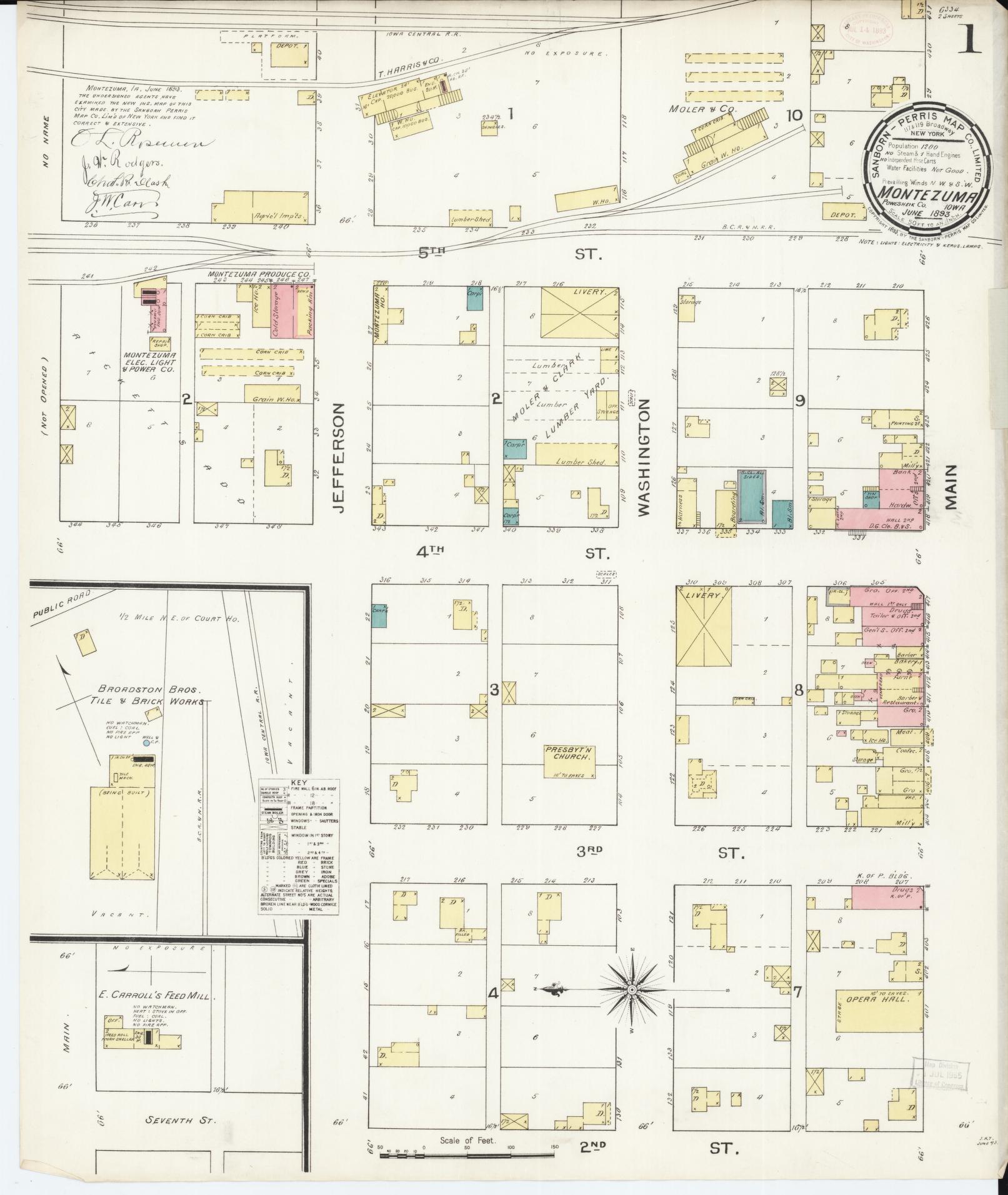 Sanborn Fire Insurance Map from Montezuma, Poweshiek County, Iowa (1893), Sheet #0001 - Historic Sanborn Fire Insurance Map Print