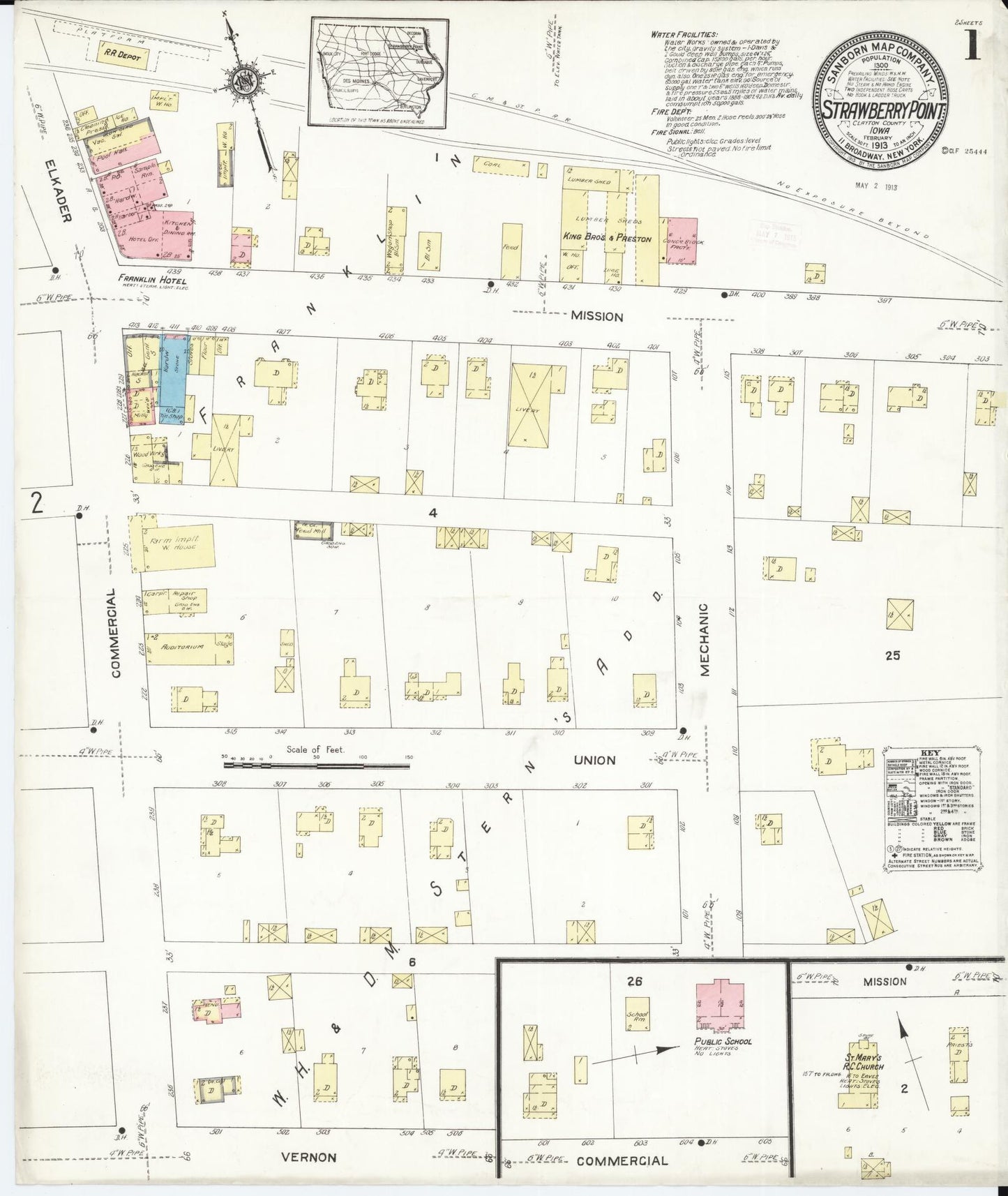 Sanborn Fire Insurance Map from Strawberry Point, Clayton County, Iowa (1913), Sheet #0001 - Historic Sanborn Fire Insurance Map Print