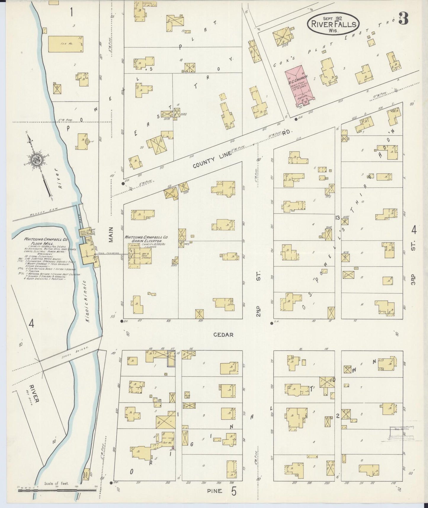 Sanborn Fire Insurance Map from River Falls, St. Croix and Pierce Counties, Wisconsin (1912), Sheet #0003 - Complete Map Set gallery image, historic Sanborn map, vintage wall art, Wisconsin Wisconsin